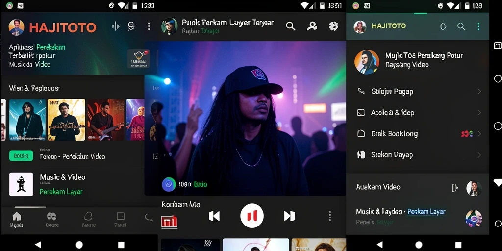 Tampilan antarmuka aplikasi HAJITOTO untuk perekaman layar dengan berbagai pilihan pengaturan.