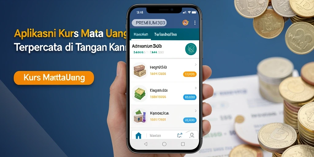 Antarmuka utama aplikasi PREMIUM303 yang menampilkan kurs mata uang.