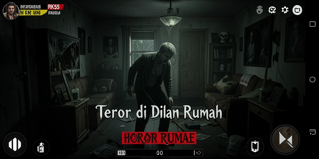 Tampilan antarmuka RK55 dengan efek horor yang menakutkan.