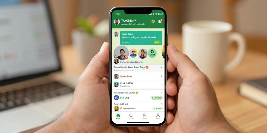 Tampilan antarmuka utama TANGANDEWA dalam Chat Grup.